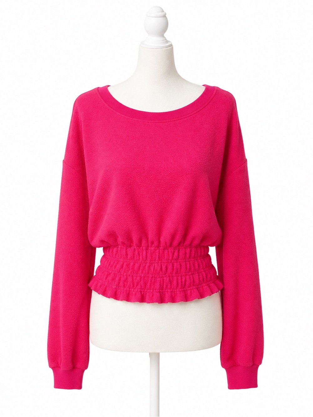Maeve Anthropologie Pink Smocked Sweatshirt Womens XL Balloon Sleeve Pullover